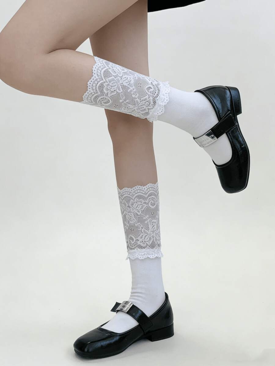 1/2 đôi tất ren mỏng nhẹ, ngọt ngào, dài đến bắp chân, kiểu dáng mới mùa xuân. - Nhiều màu - Xem 1