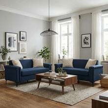 2-Seater Sofa Set – Space-Saving Design For Small Apartments, Comfortable Fabric Cover, Sturdy Metal Legs, Modern Living Room Sofa Set - 藍色 - 查看 4