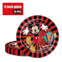 Disney 50件套/迪士尼米奇卡通人物派对餐具套装，包含10个盘子和杯子，适合10个孩子使用，是生日派对、万圣节和家庭聚会的完美之选。也非常适合作为生日装饰和节日餐桌布置，为您的宝贝公主们带来欢乐。 - 米 - 查看 18