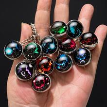 12pcs/Set Zodiac Constellation Luminous Glass Ball Keychain Pendant Bag Charm - Multicolor - View 23