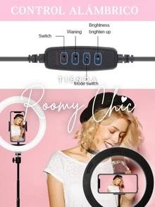 ROOMY CHIC Aro De Luz Led 26 Cm Cámara De Luz De Anillo Led De 10 Pulgadas Gran Luz De Anillo Con Tripie 2.10 Metros De Alto Portátil Para Estudio De Video De Maquillaje Para Fotos Profesionales Selfie Aro Para Selfies Lámpara Aro Para Celular Aro De Luz Led 10 Pulgadas 3 Tonos Luz Blanca, Luz Cálida Y Luz Natural Intensidad de Luz Regulable Rotación 360º Inclinación 180º Con Soporte Universal Para Celular Móviles & Accesorios Fotografía y accesorios para teléfonos móviles Flashes Externos para Móviles y Luces para Selfies - ARO 10 PULGADAS - Ver 4