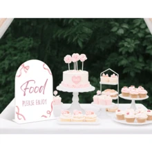 1 pieza Soporte de exhibición de sobremesa acrílico plano 2D, 1 pieza Lazo rosa "Disfruta de la delicia" - Decoración de mesa de postre con arco acuarela, adecuado para baby shower, despedida de soltera, fiesta de cumpleaños, cartel acrílico para mesa de postres, bandera de cinta de satén, decoración de sobremesa, decoración de fiesta - Multicolor - Ver 2