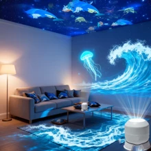 360°旋转LED海洋投影灯，USB供电，适用于卧室、游戏室、客厅、宿舍天花板，营造海洋动物主题氛围照明装饰。 - 海洋 - 查看 2
