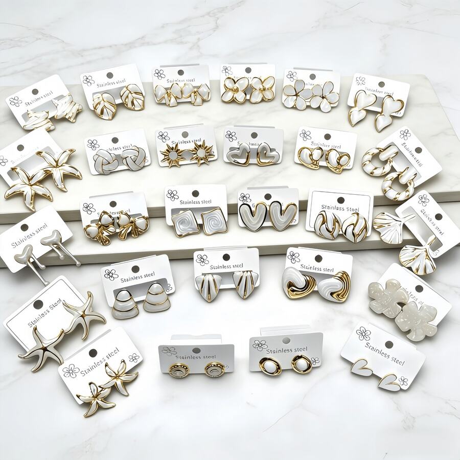 OBOVAY Bộ 3 đôi/24 đôi bông tai trang sức bằng thép không gỉ, thiết kế hình học, hoa, trái tim và bất đối xứng. Bông tai thanh lịch để đeo hàng ngày, món quà lý tưởng cho Ngày Valentine (Mẫu ngẫu nhiên) - Nhiều màu - Xem 1