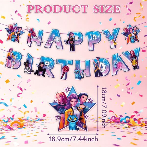 DOBBLE 1 pieza Pancarta de decoración de cumpleaños del nuevo grupo de chicas coreano 2026, bandera colgante de interior con tema de caza de demonios de moda