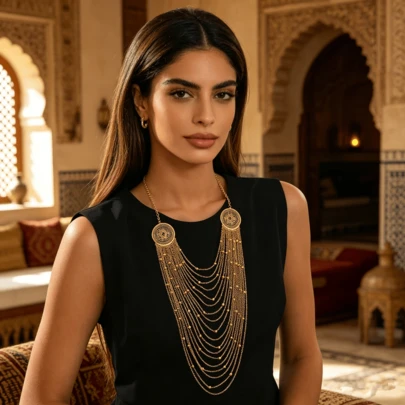 Exquisite Multi-Layer Tassel Necklace, Hollow Design Exotic Style Necklace, Fashion Accessory For Bridal Evening Gown