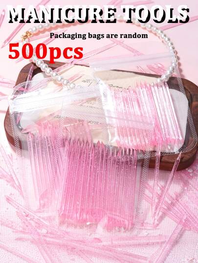 10/100/200/300/500pcs Double-Ended Pink Transparent Nail Art Sticks Suitable For Hollowing, Drilling & Cuticle Removal - Multi-Functional Nail Tool With Non-Renovable Abrasive Tips For Fingernails & Toenails, Manicure Practice For Nail Technicians & Hobbyists