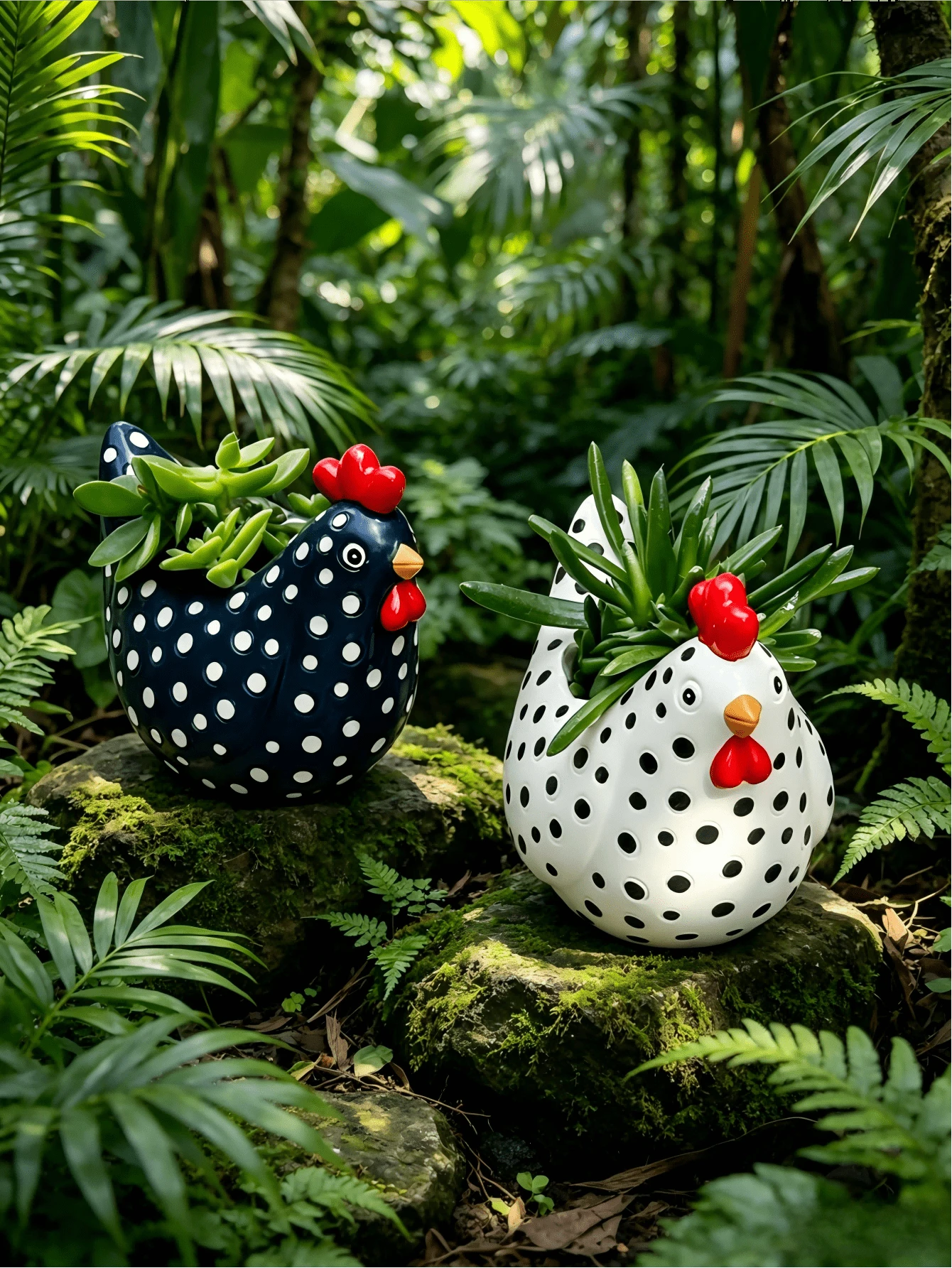 1件树脂公鸡雕塑，树脂公鸡装饰品，趣味十足的鸡形树脂雕塑艺术品，适用于家居、户外庭院、农舍、露台等场所。 - 彩色 - 查看 1