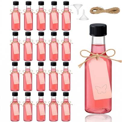 Bộ 3/23 chai rượu mini 25ml/50ml, chai đựng đồ uống bằng nhựa rỗng có nhãn và nắp chống rò rỉ, thích hợp đựng nước ép, đá bào, sữa, cà phê. Lý tưởng cho đám cưới, Ngày Valentine, sinh nhật, cắm trại, du lịch, kỳ nghỉ, các buổi hòa nhạc Ngày Thánh Patrick.
