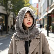 1頂女士冬季保暖針織無邊帽,帶圍巾和耳朵保護 - 卡其色 - 查看 13