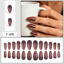 Bộ 2424 móng tay giả bằng chất liệu ABS, hình dáng trung bình dài, màu đỏ ánh mắt mèo, mạ điện bóng, có thể tái sử dụng, phù hợp cho phụ nữ đi làm hàng ngày và đi văn phòng. - Nhiều màu - Xem 5