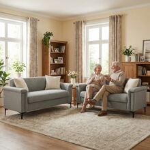 2-Seater Sofa Set – Space-Saving Design For Small Apartments, Comfortable Fabric Cover, Sturdy Metal Legs, Modern Living Room Sofa Set - 淺灰色 - 查看 5