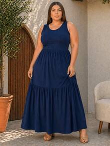 Women's Lia Babado Plus Size And Slim 2 Marias Long Dress Viscolycra Mesh Light And Loose Comfort Winter And Summer - Navy Blue - View 1