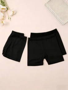 4 buah celana pendek pengaman anak perempuan warna polos, bernapas, tipis, cocok untuk pemakaian sehari-hari di musim semi & musim panas, dapat dikenakan di bawah atau sebagai pakaian luar. - Hitam - View 4