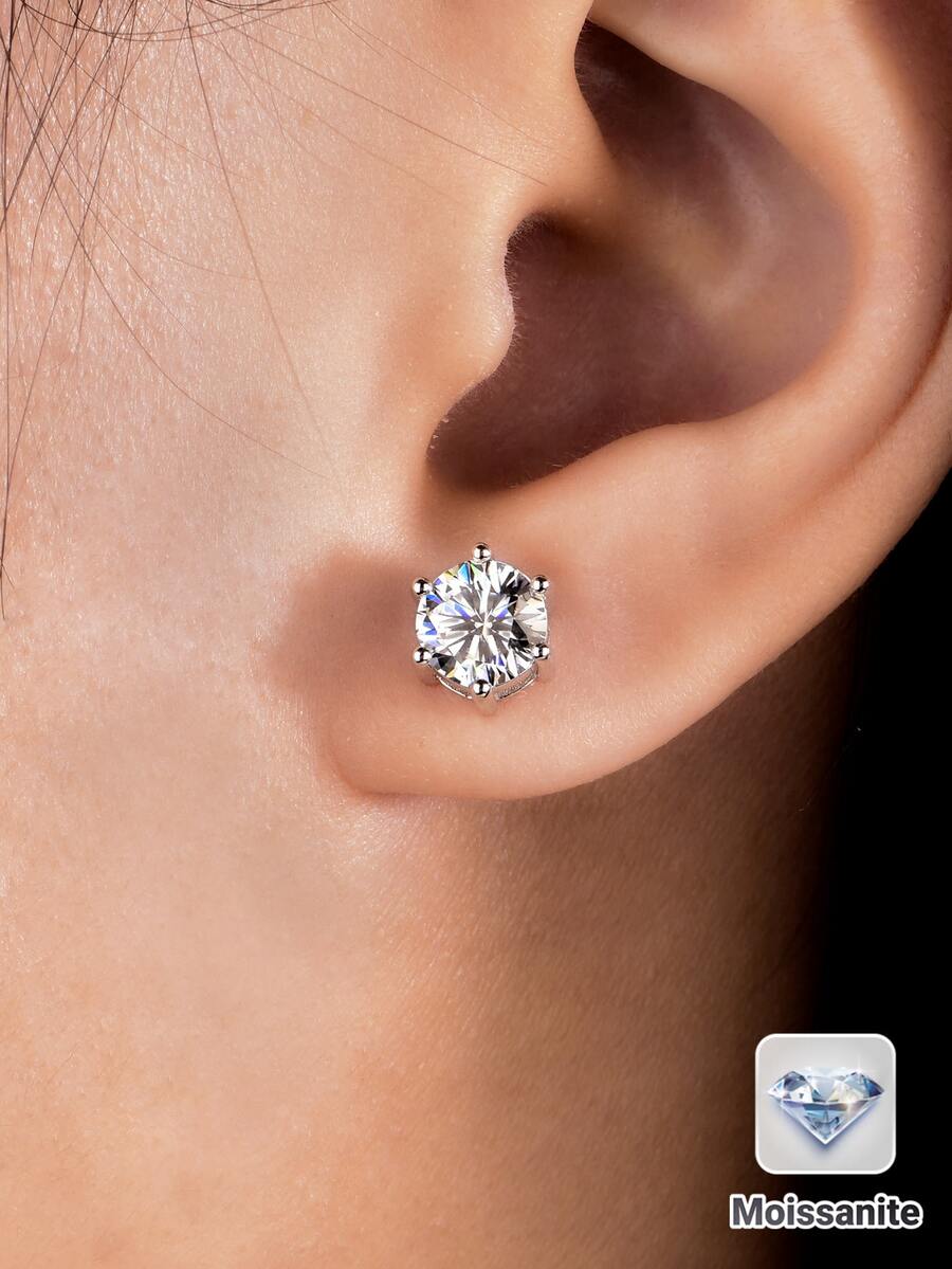 Bông tai bạc S925 đính đá Moissanite 0.6CT, thích hợp để đeo hàng ngày, đi làm, dự đám cưới, du lịch, sinh nhật, tiệc tùng và các dịp khác. Là món quà lý tưởng. - Bạc - Xem 1