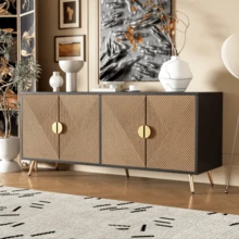160 Cm Sideboard, Four Doors, Gold Brushed Handles And High-Gloss Table Legs - Black,Wood - View 4