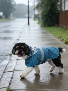 防水狗狗雨衣附連帽，透明面罩，反光條，可愛鴨子/青蛙/鯊魚設計，適合戶外散步與雨天，魔鬼氈開合方便穿脫，彈性腿帶防滑，適合幼犬 - 彩色 - 查看 8