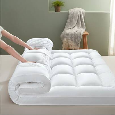 Mattress Topper 10cm Extra Thick 1200GSM Quilted Microfiber Breathable Anti Allergy Washable With Elastic Straps Single Double King Super King Sizes