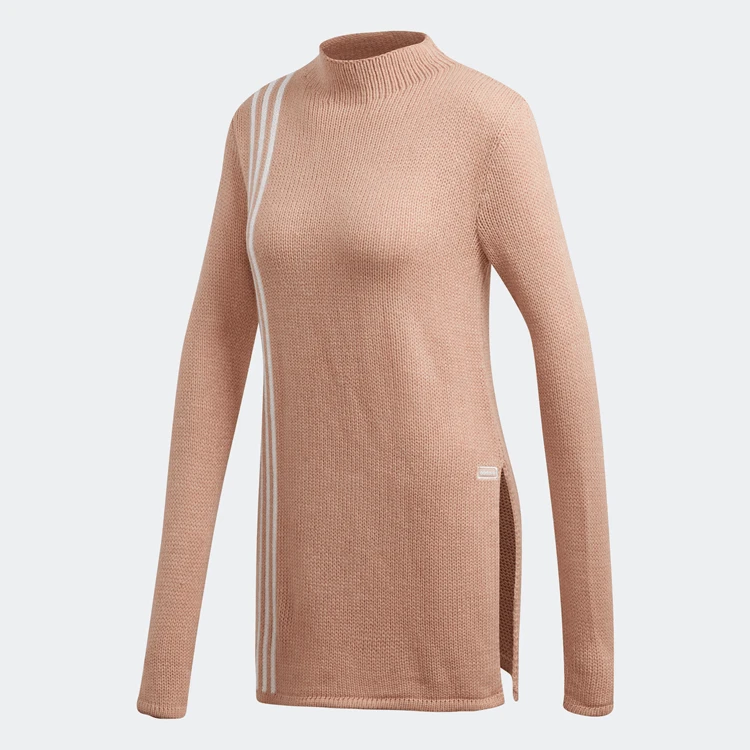 Adidas 针织侧开衩套头毛衣,女士时尚舒适休闲运动修身套头毛衣 FN2795 - 卡其色 - 查看 1