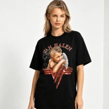 Summer Tops Summer Tops Van Halens T Shirt Smoking Baby Angel Rock Concert Tour Vntg Design Tee Summer Cotton Men's Women Top Tee Streetwear Casual Trendss Summer Clothes  Summer Clothes - 黑色 - 查看 2