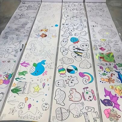 Papel tapiz para colorear con dibujos animados de líneas gruesas y opacas, con patrones no repetitivos de animales marinos, dinosaurios, vehículos, comida y espacio, páginas para colorear removibles, materiales de arte educativos para pintura, decoración de pared para el hogar, materiales interactivos de arte para padres e hijos, regalo de cumpleaños, Navidad y Año Nuevo