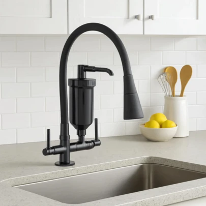 Torneira gourmet flexível para cozinha com filtro, preta, Torneira De Bancada Para Cozinha, toda preta, com chuveiro duplo