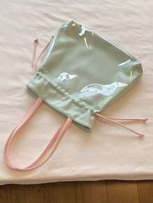 1pc Anime-Inspired Dopamine Drawstring Shoulder Bag, Fashionable Creative Small Food Quantity Transparent Decorative Bag, Drawstring Design Adds Stylish And Refined Touch, Minimalist Soft Girl Crossbody Bag, PU Material Magnetic Closure, Can Be DIY Ita Bag To Hold Figurines And Accessories, Suitable For Commuting, Attending Comic Conventions, Displaying Anime Merchandise, Shopping, Parties, And More - Silver - View 17