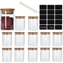 Bộ 12 hũ thủy tinh đựng thực phẩm có nắp đậy kín và nắp tre, dung tích khác nhau 100/240/280/330ml, dùng đựng gia vị và thực phẩm trong nhà bếp. - Xem 9