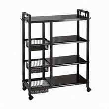 A 4-Layer Black Metal Storage Rack With Wheels - A Multi-Functional Vegetable Rack For The Kitchen And Pantry, Featuring 3 Metal Baskets, Kitchen Storage Items And Storage Cabinets - 黑色 - 查看 3