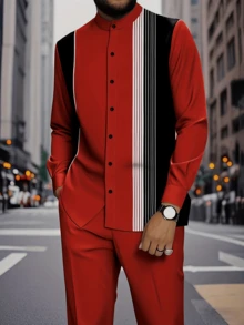 Spring/Fall    Regular Fit    Button Front  Pocket    Christmas - Red - View 5
