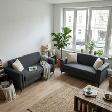 2-Seater Sofa Set – Space-Saving Design For Small Apartments, Comfortable Fabric Cover, Sturdy Metal Legs, Modern Living Room Sofa Set - 深灰色 - 查看 7