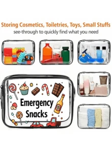 Notfall-Snack' Buchstaben-Muster PVC Make-up Tasche, reißverschluss-versiegelte PVC Reise-Organizer Tasche, leicht, ausbleichfest Kosmetik- & Kulturbeutel geeignet für Frauen & Mädchen, TSA-zugelassene tragbare Make-up Tasche, leicht zu reinigendes Design, tolles Geschenk für Mütter, Lehrer, Freunde, Krankenschwestern, Reise-Kulturtasche, wasserdichter Wäschebeutel - Verschiedenfarbig - Übersicht 3