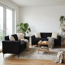 2-Seater Sofa Set – Space-Saving Design For Small Apartments, Comfortable Fabric Cover, Sturdy Metal Legs, Modern Living Room Sofa Set - 黑色 - 查看 4