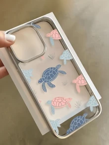 1pc Electroplated Transparent Pink & Blue Small Turtle Minimalist Full Coverage TPU Shockproof Phone Case Compatible With Apple 17, 16, 15, 14, 13, 12, 11 Pro Max, Air - Multicolor - View 4