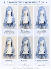 26-Inch Synthetic Fiber Wig, Hazy Blue Color, High-Temperature Silk Material, Realistic Scalp Top, Big Wave Style, Suitable For Parties And Everyday Wear. - Dusty Blue - View 8