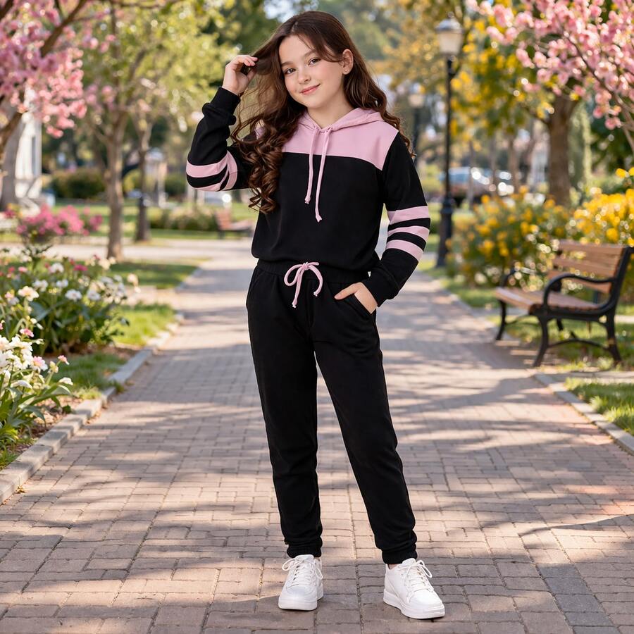 Girls' Tracksuit Set, Sizes 4 To 14 Years. - Baby Pink - View 1