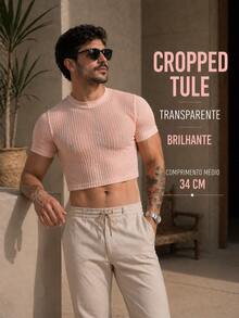 Cropped Tule TRANSPARENTE Curtinha com golinha/blusa CURTA/roupa de festa BALADA/look festival/parada orgulho pride day gay lgbt/carnaval/traje fantasia cosplay/micareta/lollapalooza/the town/rock in rio/queernejo/Studio40 Go West Experience - Rosa - Visão 1