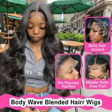 200% Dichte 1B Schwarze Farbe Lange Wellenform Echthaar Frontal 13X4 Unsichtbare HD Full Lace Frontal Perücken Für Frauen 13x6 Vorgezupft Bye Bye Knots Lace Front Perücke Super Weich Tägliche Party Trage Mischhaar Natürlicher Haaransatz - Natürlich & Schwarz - Übersicht 5