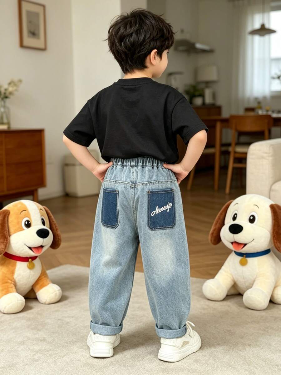 Boys Loose Straight Leg Casual Jeans Pants, Suitable For Daily Wear, School, Outdoor Activities, Autumn