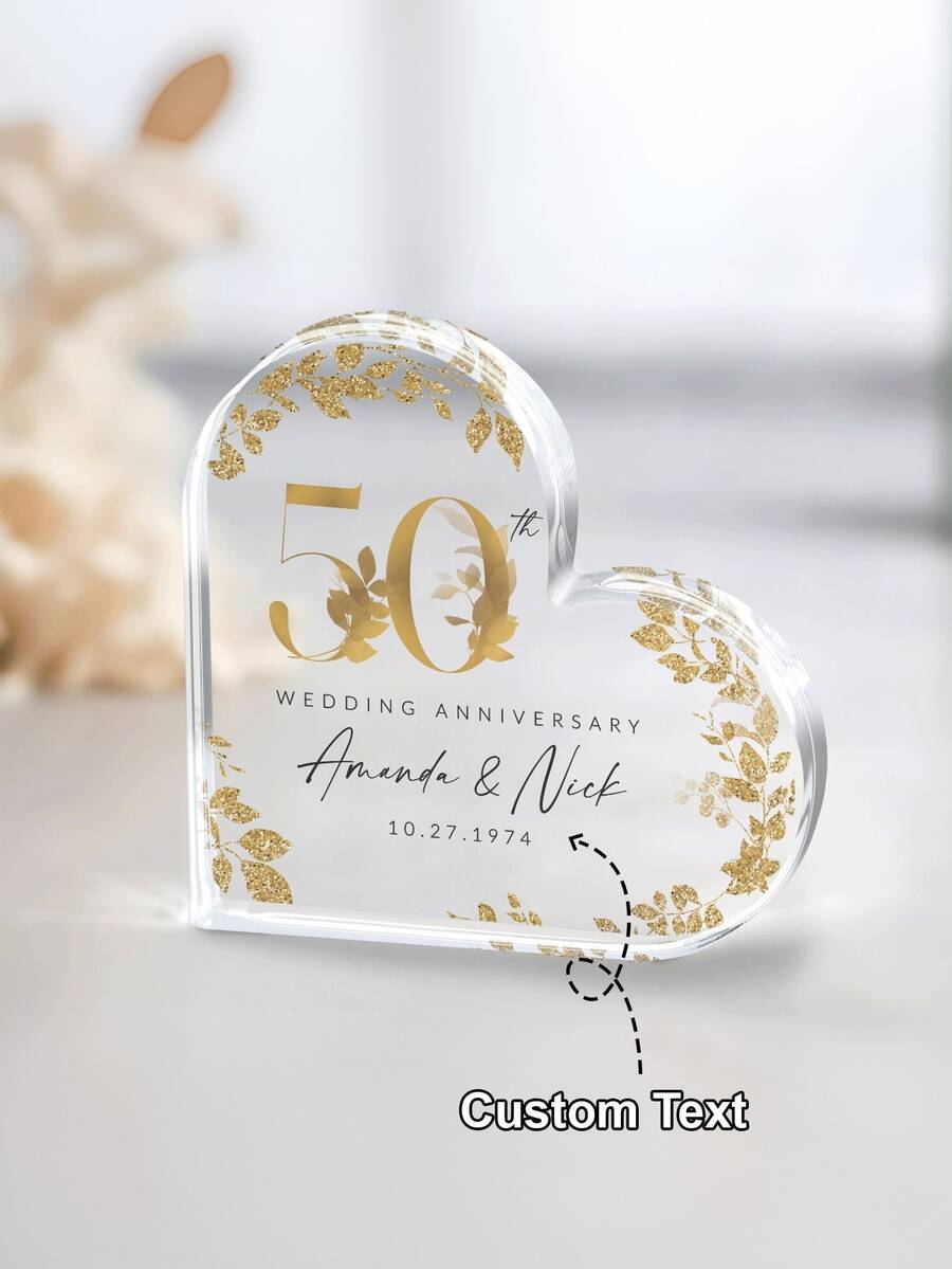 50周年纪念牌匾，金婚纪念礼物，50周年结婚纪念牌匾，送给情侣的最佳个性化礼物，送给妻子或丈夫的理想结婚纪念日礼物，客厅家居装饰，生日礼物，心形亚克力50周年结婚纪念牌匾，送给父母的礼物，结婚纪念日礼物，送给每个人的最佳个性化礼物，客厅家居装饰，2026系列