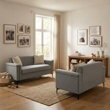 2-Seater Sofa Set – Space-Saving Design For Small Apartments, Comfortable Fabric Cover, Sturdy Metal Legs, Modern Living Room Sofa Set - 淺灰色 - 查看 4