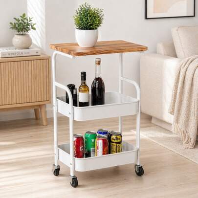 DuVlo 3-Tier Multipurpose Cart With Wheels, Home Organizer, Mobile Shelf For Kitchen, Bathroom, Office, Space-Saving, Sturdy, Easy Assembly, Practical Design, Ideal For Versatile Storage, Daily Use, Durable, Compact