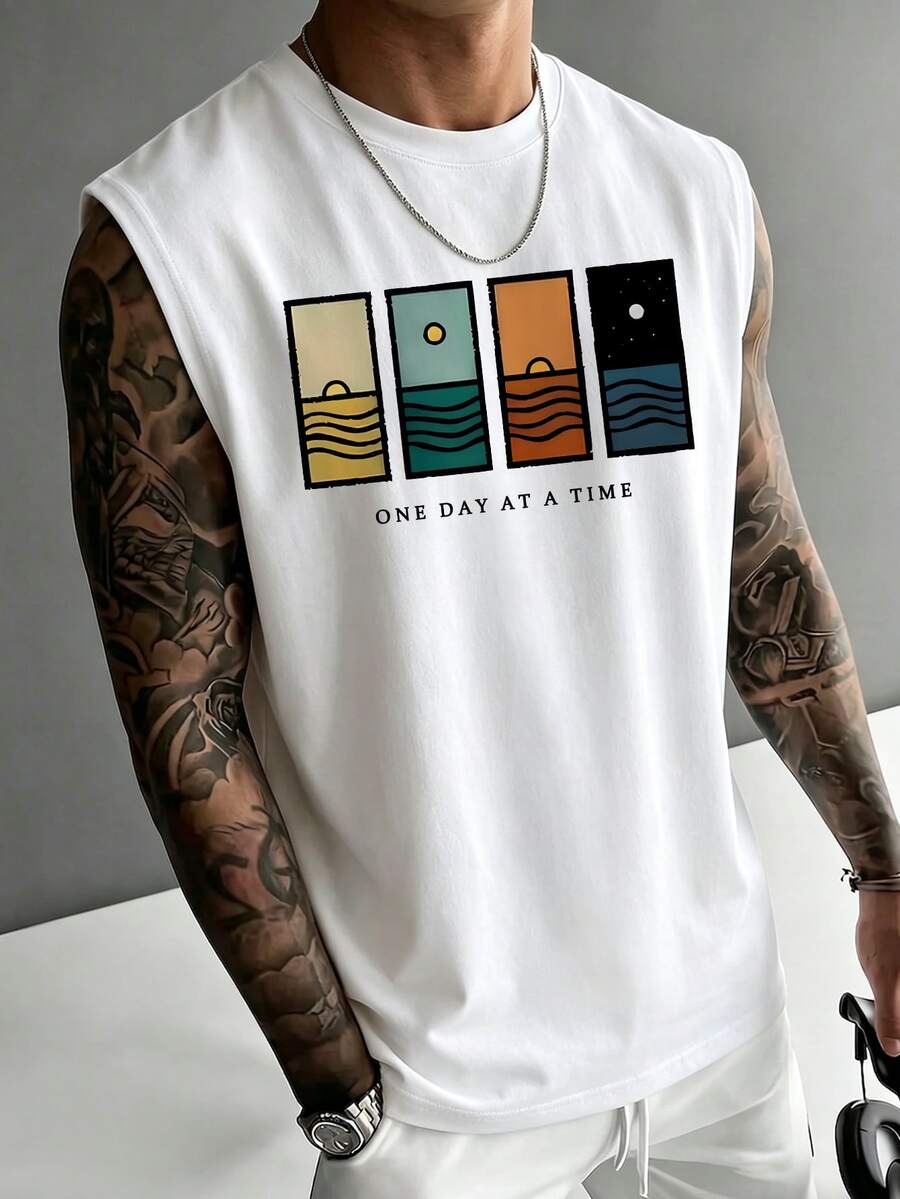 Simple Studio | Áo tank top nam mùa hè tối giản, họa tiết vintage, cổ tròn | Thoải mái & Thoáng khí | Phong cách