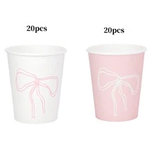 10个/20个/40个装白色和粉色蝴蝶结纸杯蛋糕衬垫，顶部直径2.9英寸，高度3.5英寸，适用于生日派对、新娘送礼会、蝴蝶结主题派对、节日和各种活动，男女通用 - 粉紅白 - 查看 7