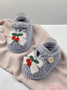 1 Pair Infant Girls' Cherry Mary Jane Boots, White Knit Strap - Light Grey - View 9