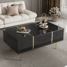 Moderner Couchtisch In Schwarz Mit Hochglanz Und 2 Schubladen - Black - View 6