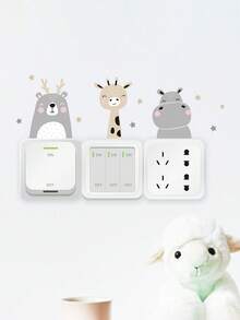 Set de 6 pegatinas de interruptor con caras sonrientes de animales de dibujos animados, decoración para la habitación de los niños - Multicolor - Ver 1