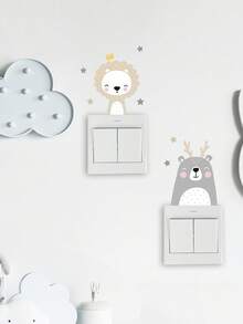 Set de 6 pegatinas de interruptor con caras sonrientes de animales de dibujos animados, decoración para la habitación de los niños - Multicolor - Ver 4