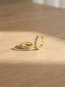 Luxurious Gold Full Pave Rhinestone Double Row Hoop Earrings, Sparkling Zirconia Ear Jewelry, With Gift Box, Suitable For Wedding And Daily Wear - Gold - View 5