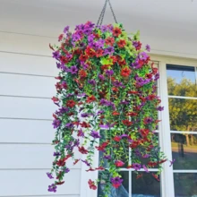 2/4pcs Artificial Silk Morning Glory With Holly Leaves, UV-Resistant, Lifelike Hanging Floral, Suitable For Outdoor Decoration In Spring And Summer, Artificial Hanging Flowers For Wedding, Home, Office, Garden, Birthday, Anniversary, Holiday, Graduation Ceremony (Rose Red) - Multicolor - View 9